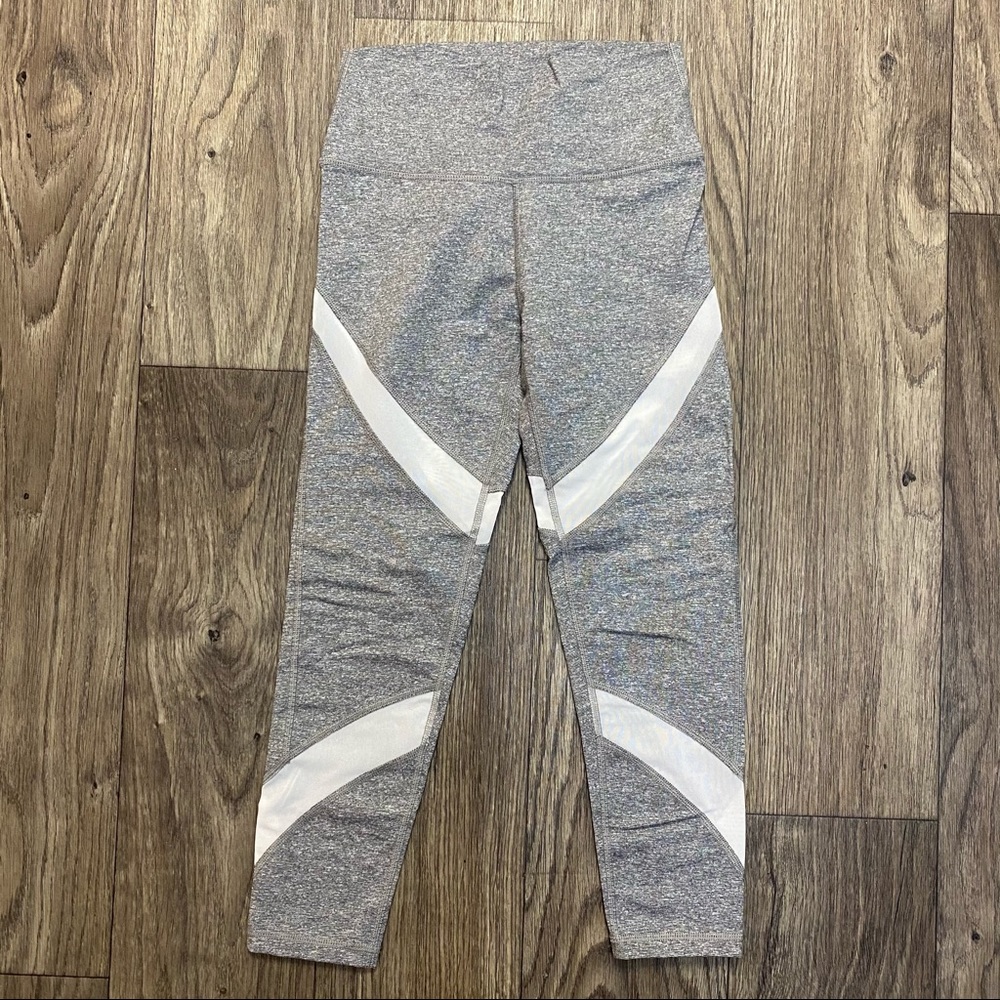 AERIE MOVE WHT/GREY MESH DETAIL LEGGINGS, SIZE XS